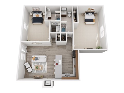 Floor plan for 2 beds, 2 baths, 1138 sqft